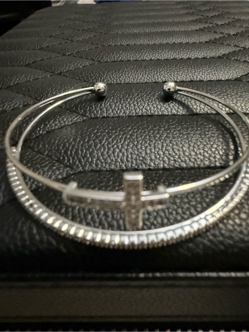 Adina Eden Silver Multi-Band Cross Bangle Bracelet
